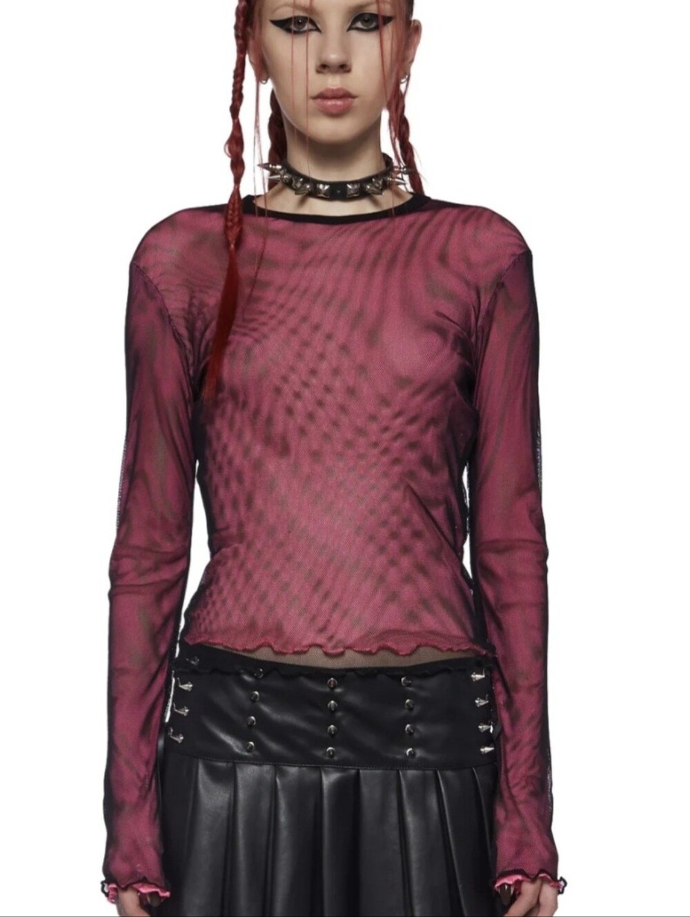 Current Mood Pink/Black Sheer Long-Sleeve Mesh Top